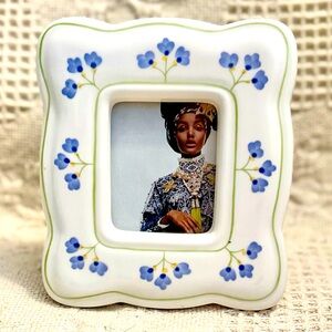 Vtg Ceramic Picture Frame Hand Painted Floral 4.5 x 5”
